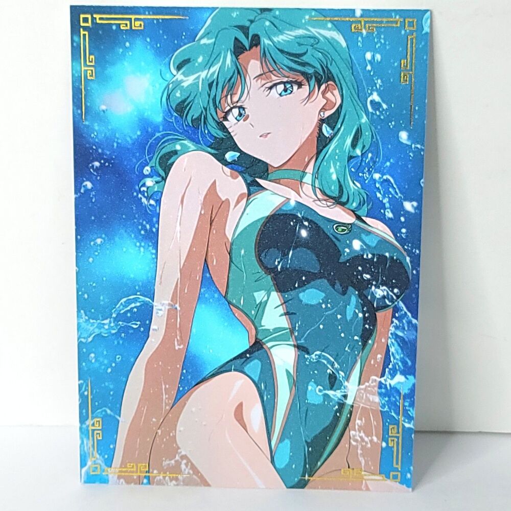 Sailor Mercury Pool Double Sided Waifu Card Anime Girl Art Oversized Board A5